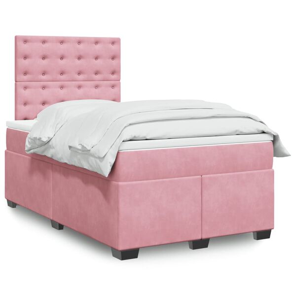 vidaXL Cama box spring con colch&oacute;n terciopelo rosa 120x190 cm