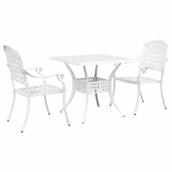 vidaXL Conjunto de mesa de jard&iacute;n 3 pcs Blanco Aluminio fundido