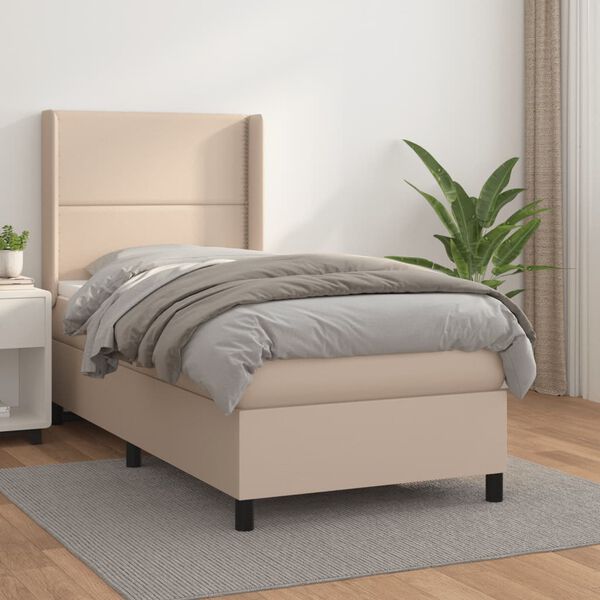 vidaXL Cama box spring con colch&oacute;n cuero sint&eacute;tico capuchino 90x200 cm
