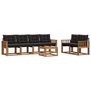 vidaXL Conjunto de sof&aacute;s de exterior con coj&iacute;n 7 pcs Natural y negro