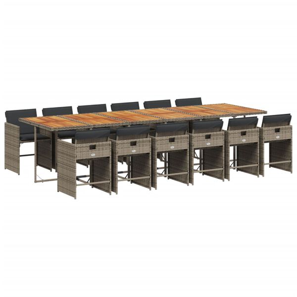 vidaXL Set comedor de jard&iacute;n con cojines 13 pzas rat&aacute;n sint&eacute;tico gris