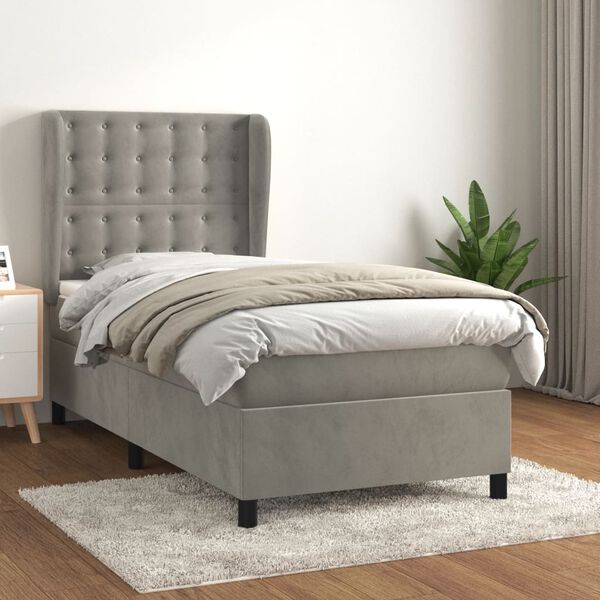 vidaXL Cama box spring con colch&oacute;n terciopelo gris claro 80x200 cm