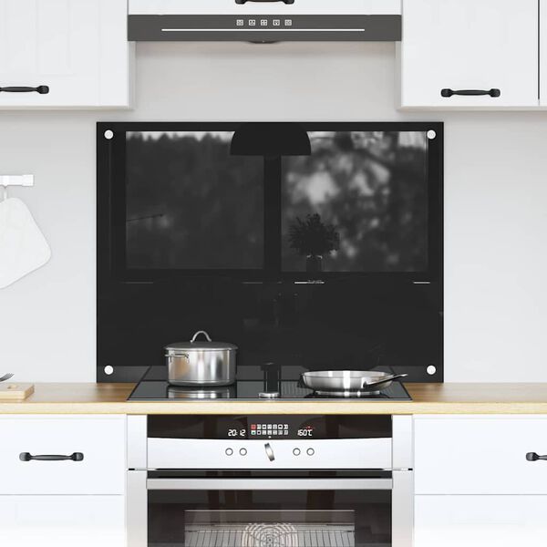 vidaXL Salpicadero de cocina Negro 80 x 60 cm vidrio templado