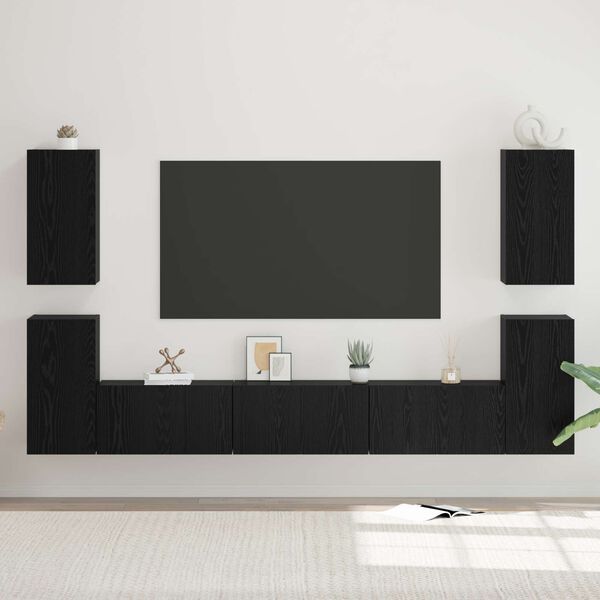 vidaXL Conjunto de mueble de TV Roble Negro Madera de ingenier&iacute;a