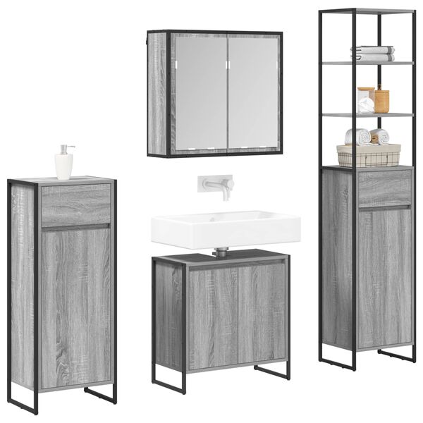 vidaXL Juego de muebles de ba&ntilde;o Gris Sonoma Madera de ingenier&iacute;a