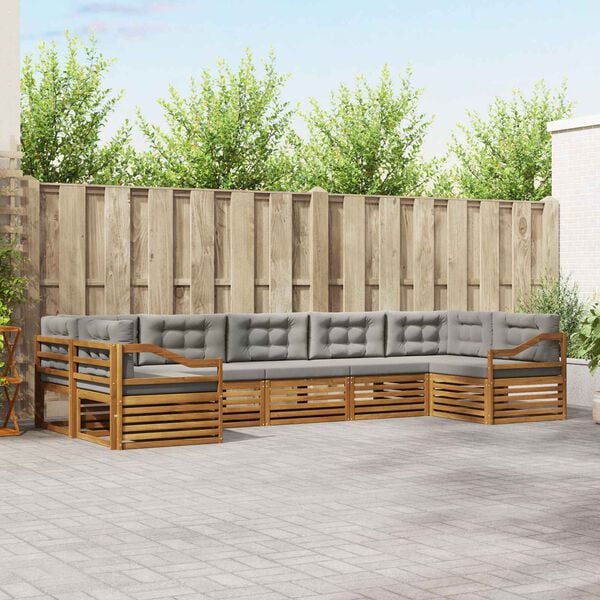 vidaXL Juegos de sof&aacute;s con coj&iacute;n 7 pcs Gris Natural y Claro