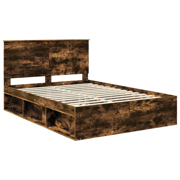 vidaXL Estructura de cama con cabecera Roble ahumado 160 x 200 cm