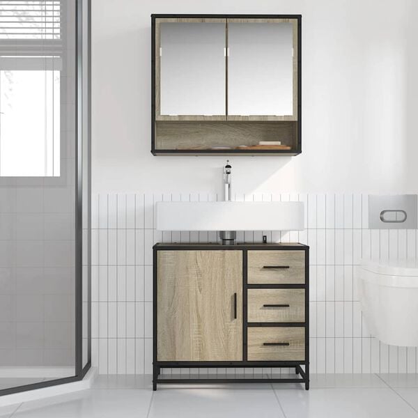 vidaXL Armario de lavabo de ba&ntilde;o madera roble Sonoma 65x33x60 cm