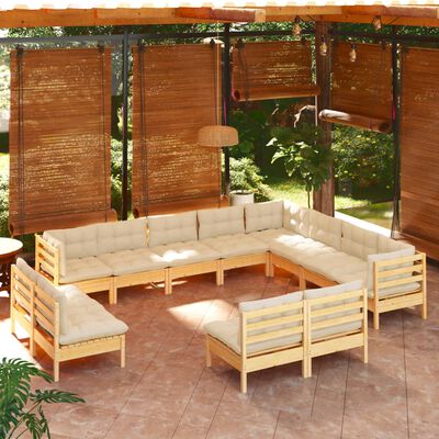 vidaXL Muebles de jardín 12 piezas y cojines madera maciza de pino