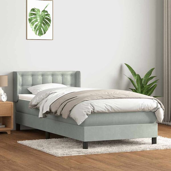vidaXL Cama box spring con colch&oacute;n terciopelo gris claro 80x220 cm