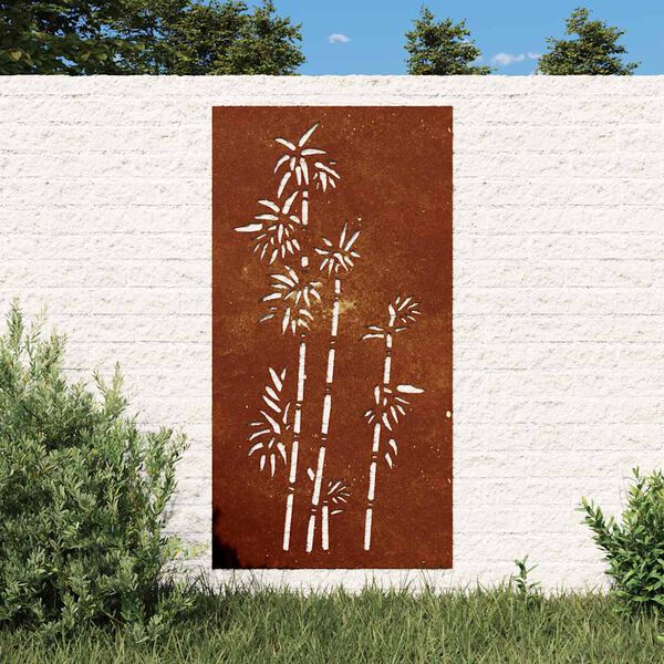 vidaXL Adorno de pared de jard&iacute;n acero corten dise&ntilde;o bamb&uacute; 105x55 cm