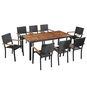 vidaXL Set comedor jard&iacute;n 9 pzas rat&aacute;n sint&eacute;tico y madera acacia negro