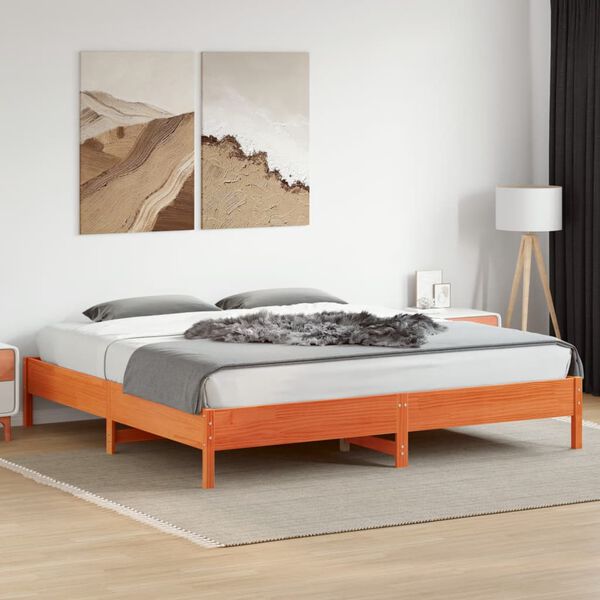 vidaXL Cama sin colch&oacute;n madera maciza de pino marr&oacute;n cera 200x200 cm