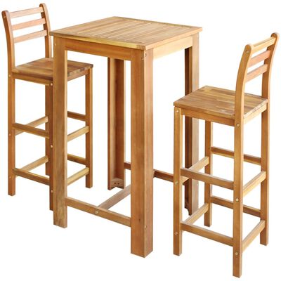 vidaXL Set de mesa y taburete de bar 3 uds. madera maciza de acacia