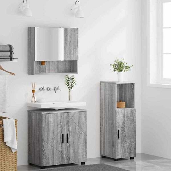 vidaXL Juego de muebles de baño Montaje en la pared 3 pcs Gris Sonoma