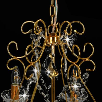 vidaXL Lámpara de araña con cuentas de cristal dorado redonda 6 x E14