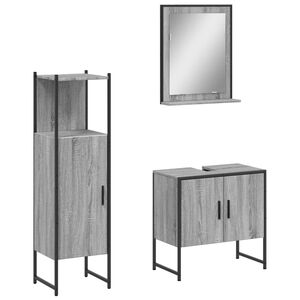 vidaXL Set de muebles de ba&ntilde;o 3 pzas madera contrachapada gris sonoma
