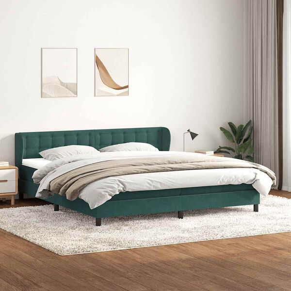 vidaXL Cama box spring con colchones terciopelo verde oscuro 180x210cm