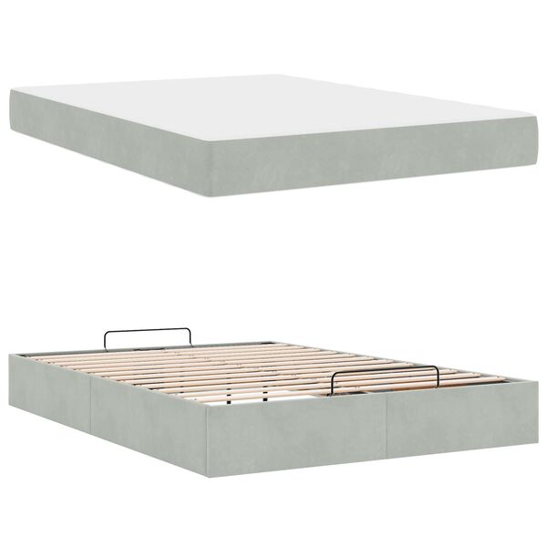 vidaXL Estructura de cama con colchón 2 pcs Gris claro Terciopelo