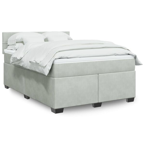 vidaXL Cama box spring con colch&oacute;n terciopelo gris claro 140x190 cm