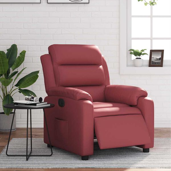 vidaXL Sill&oacute;n reclinable el&eacute;ctrico de cuero sint&eacute;tico rojo tinto