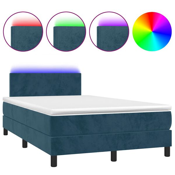 vidaXL Cama box spring colch&oacute;n y LED terciopelo azul oscuro 120x190 cm
