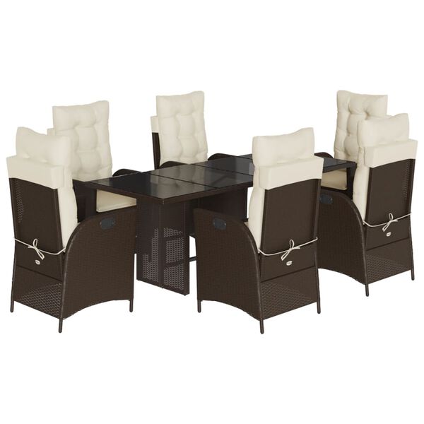 vidaXL Set comedor de jard&iacute;n 7 pzas con cojines rat&aacute;n sint&eacute;tico marr&oacute;n