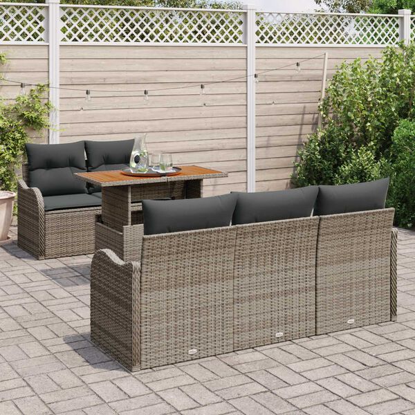 vidaXL Conjunto de sof&aacute;s de jard&iacute;n 6 pcs Gris rat&aacute;n sint&eacute;tico