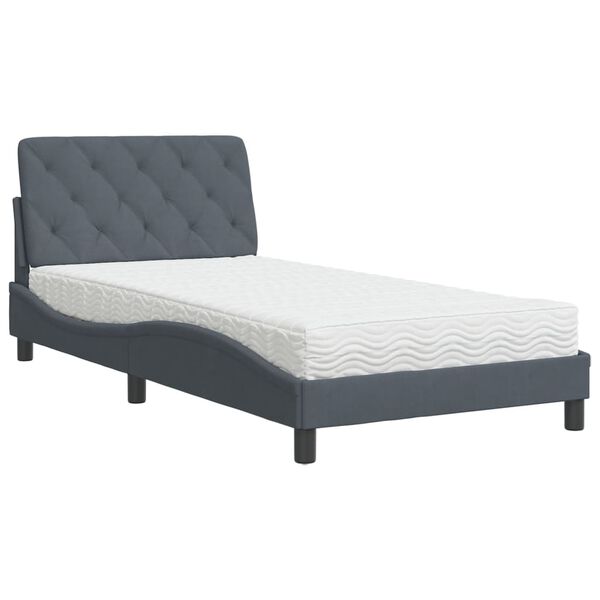 vidaXL Cama con colch&oacute;n terciopelo gris oscuro 100x200 cm