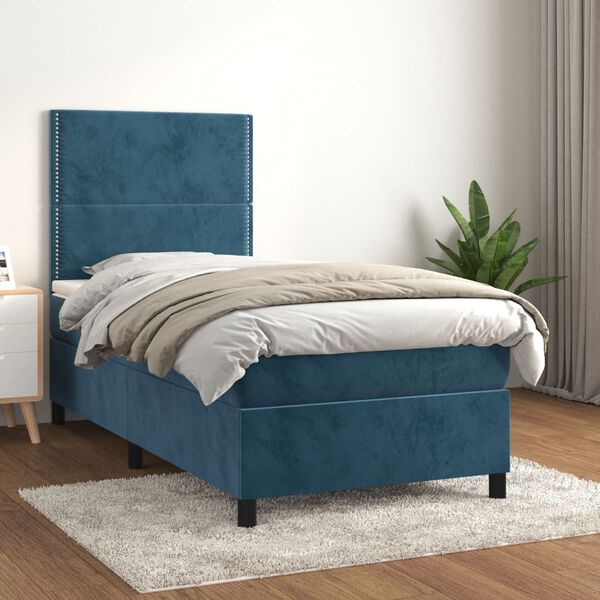 vidaXL Cama box spring con colch&oacute;n terciopelo azul oscuro 100x200 cm