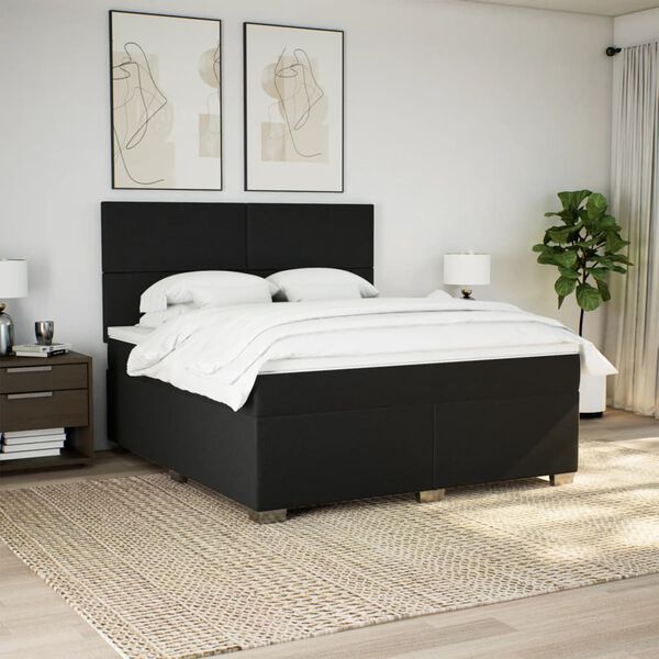 vidaXL Cama box spring con colch&oacute;n tela negro 180x200 cm