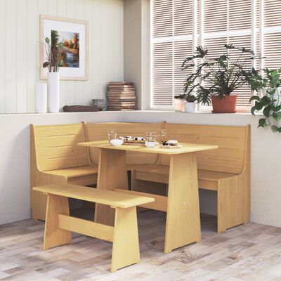 vidaXL Mesa de comedor con banco de madera maciza marrón miel