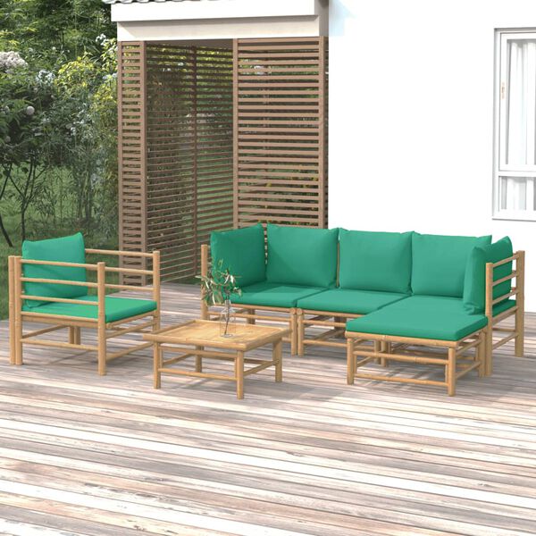 vidaXL Set de muebles de jard&iacute;n 6 piezas bamb&uacute; con cojines verde