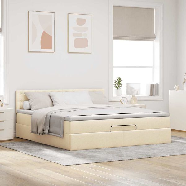 vidaXL Estructura de cama otomana con colch&oacute;n color crema 200x200 cm