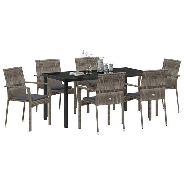 vidaXL Conjunto de Comedor de Jard&iacute;n 7 pcs Gris rat&aacute;n sint&eacute;tico