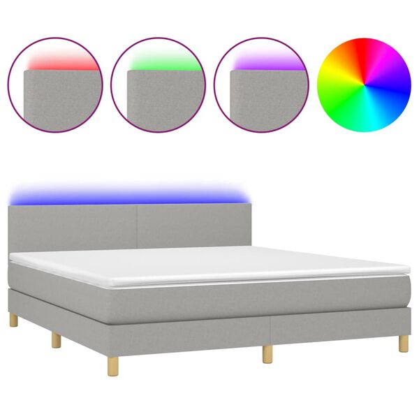 vidaXL Cama box spring con colch&oacute;n tela y LED gris claro 180x200 cm