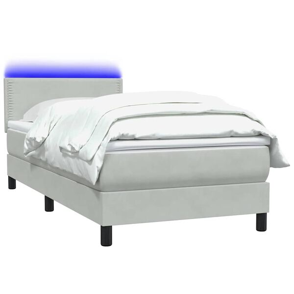 vidaXL Cama box spring con colch&oacute;n y LED terciopelo gris claro 80x220 cm