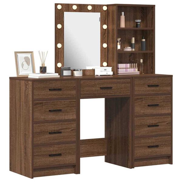 vidaXL Mesa de tocador con caj&oacute;n 3 pcs Marr&oacute;n 40 x 41 x 135 cm