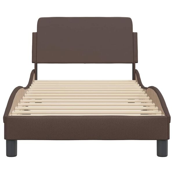 vidaXL Estructura de cama Dover cuero sint&eacute;tico marr&oacute;n 90x190 cm