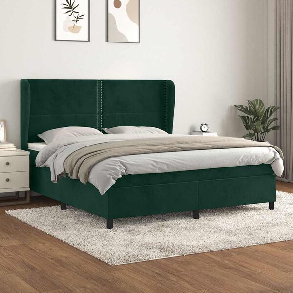 vidaXL Cama box spring con colch&oacute;n terciopelo verde oscuro 180x200 cm