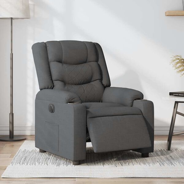 vidaXL Sill&oacute;n reclinable el&eacute;ctrico de tela gris oscuro