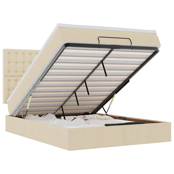 vidaXL Estructura de cama otomana con colch&oacute;n tela crema 140x200cm