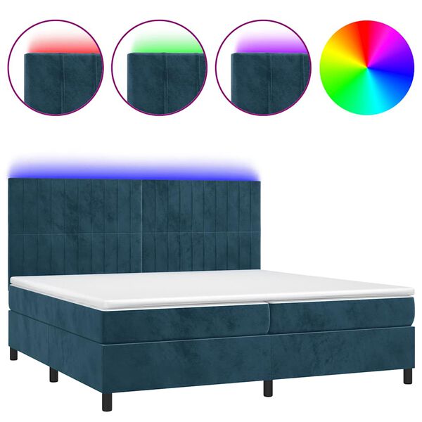 vidaXL Cama box spring colch&oacute;n y LED terciopelo azul oscuro 200x200 cm