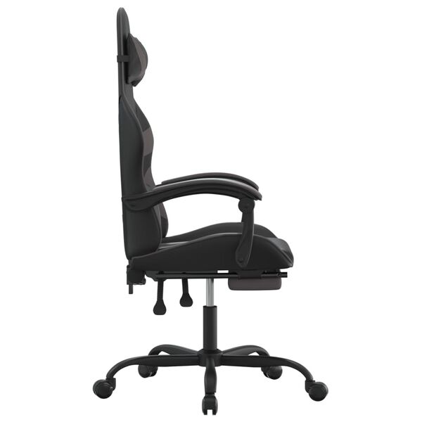vidaXL Silla gaming con reposapiés cuero sintético negro gris