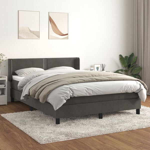 vidaXL Cama box spring con colch&oacute;n terciopelo gris oscuro 140x200 cm