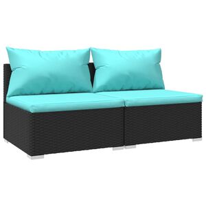 vidaXL Set de muebles de jard&iacute;n 2 pzas y cojines rat&aacute;n sint&eacute;tico negro