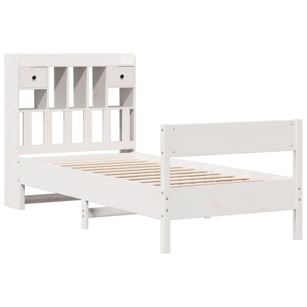 vidaXL Cama con estanter&iacute;a sin colch&oacute;n madera maciza blanco 90x200 cm