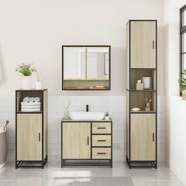 vidaXL Set de muebles de baño 3 pzas madera contrachapada roble Sonoma