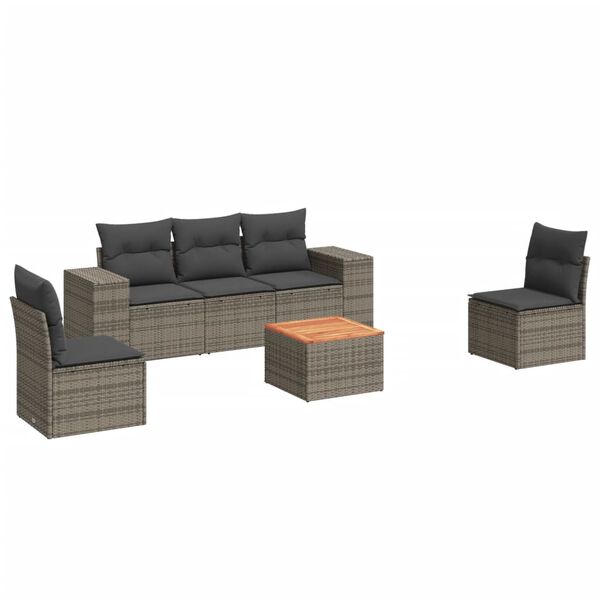 vidaXL Set de muebles de jard&iacute;n 6 pzas y cojines rat&aacute;n sint&eacute;tico gris