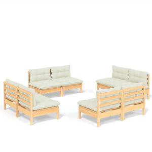 vidaXL Muebles de jard&iacute;n 8 piezas cojines madera de pino color crema